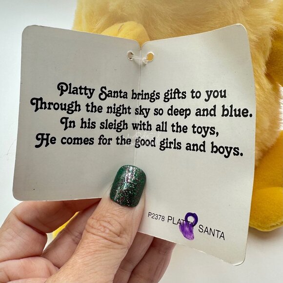 Vintage 1989 Deadstock Platty Santa Duck Plush Yellow By Cheryl Johnson - Picture 5 of 16